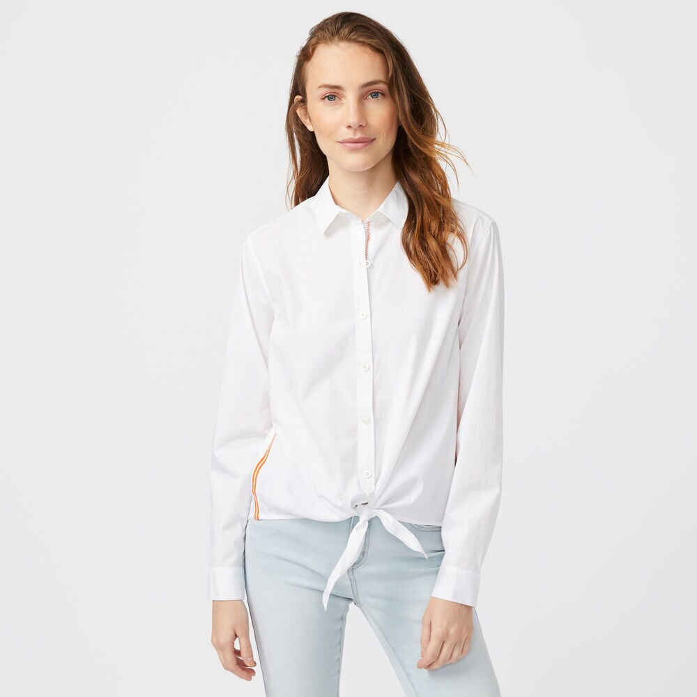 SIDE STRIPE TIE-FRONT POPLIN SHIRT,Bright White,large