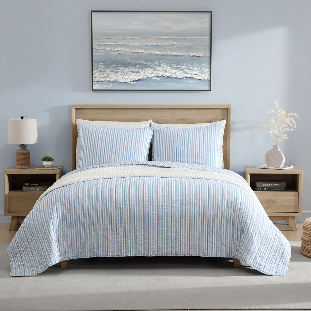 Coleridge Stripe Blue Full Queen Quilt-Sham Set,Navy Dusk,large