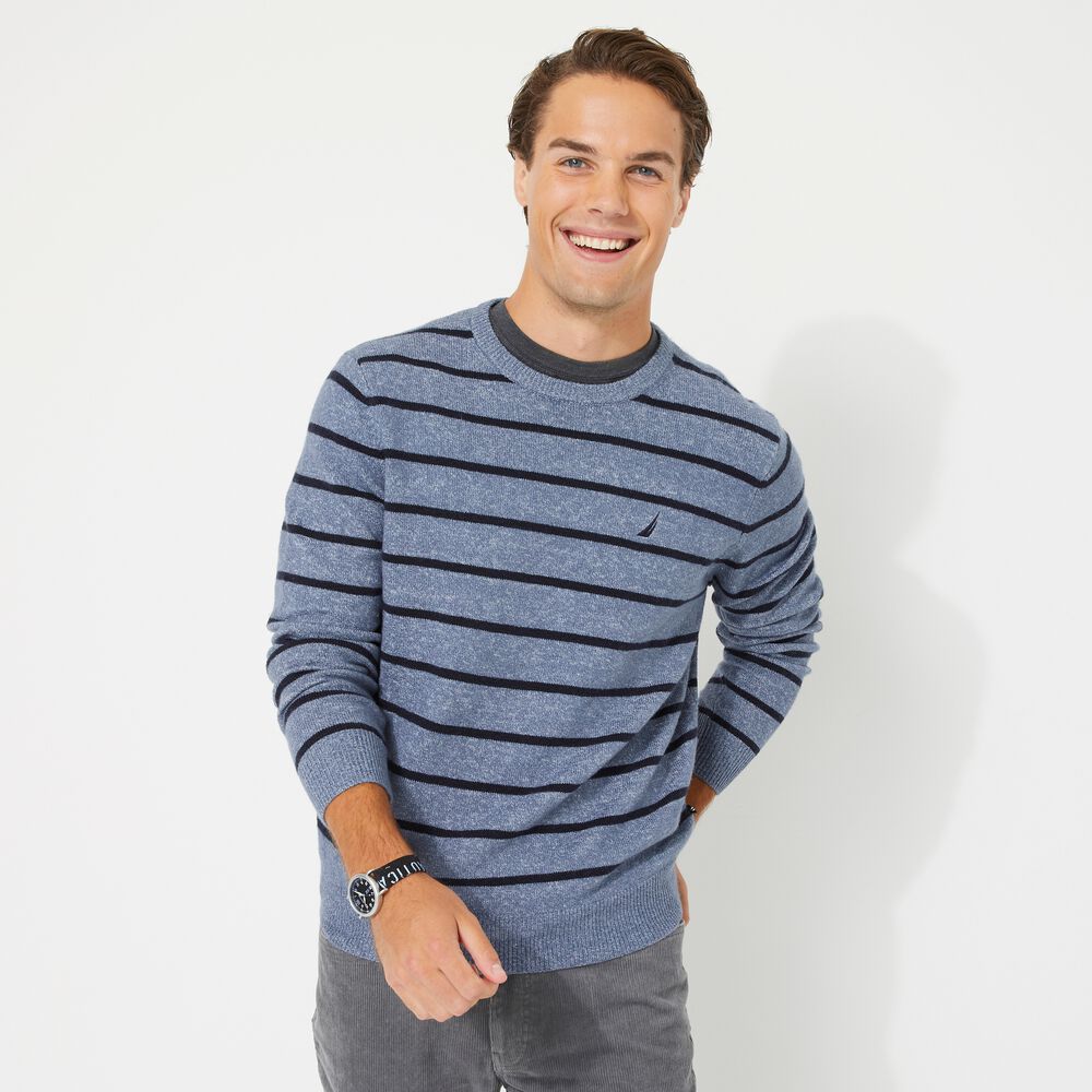 SUSTAINABLY CRAFTED STRIPED SWEATER,Sea Mist,large