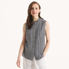 Striped Pintuck Top,Navy,large