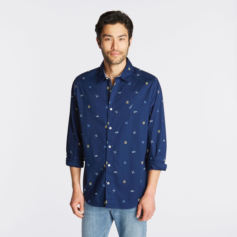 CLASSIC FIT OXFORD SHIRT IN NAVY PRINT,J Navy,large