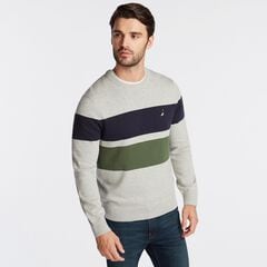 BLOCK STRIPE CREWNECK SWEATER,Grey Heather,large
