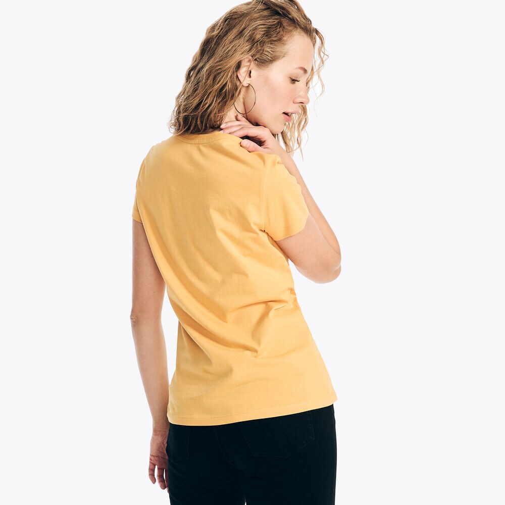 V-Neck Deck T-Shirt,Golden Apricot,large