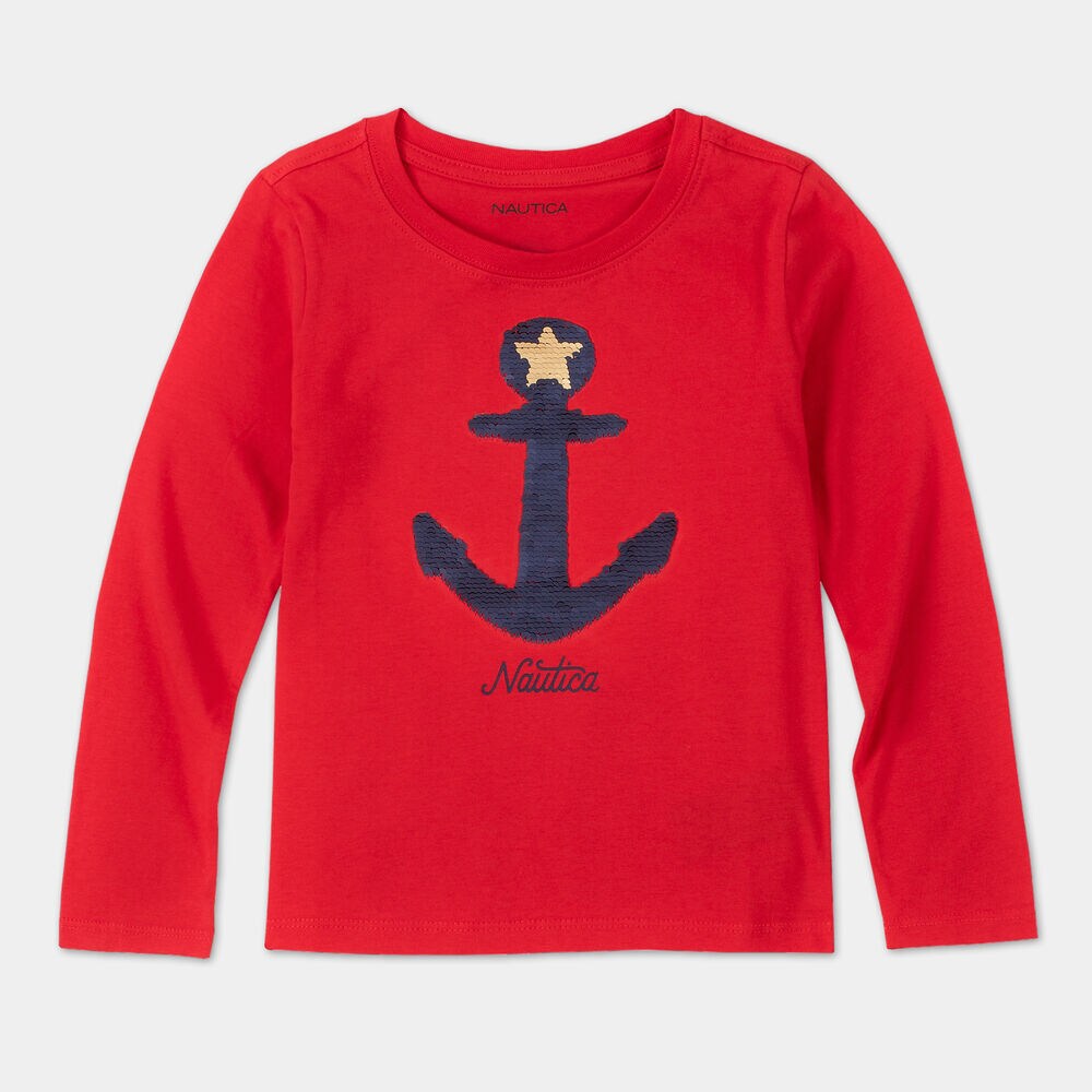 LITTLE GIRLS' REVERSIBLE SEQUIN GRAPHIC LONG SLEEVE T-SHIRT (4-7),Royal Burgundy,large