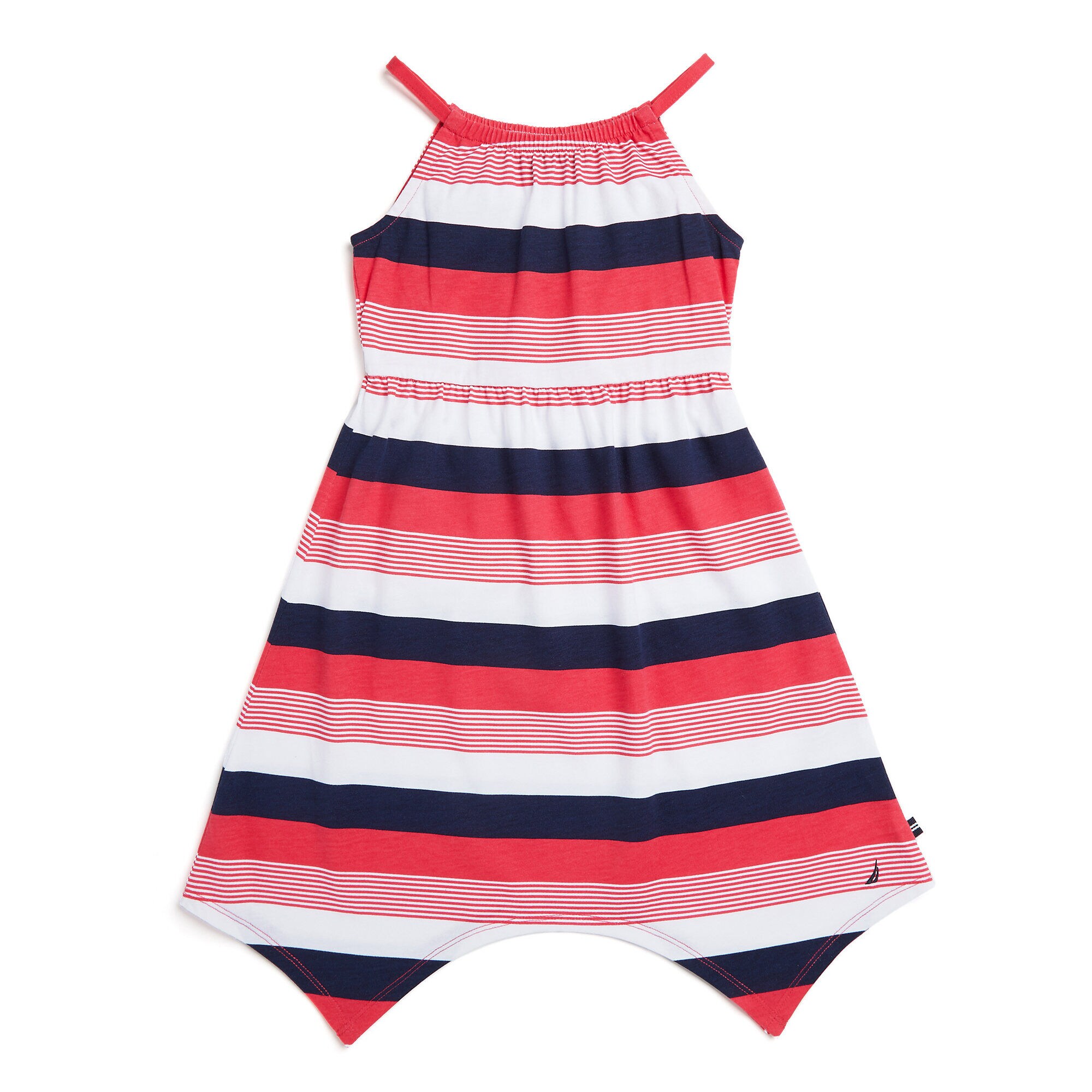 Little Girls' Yarn Dyed Stripe Handkerchief Hem Dress (4-6X),Buoy Red,large