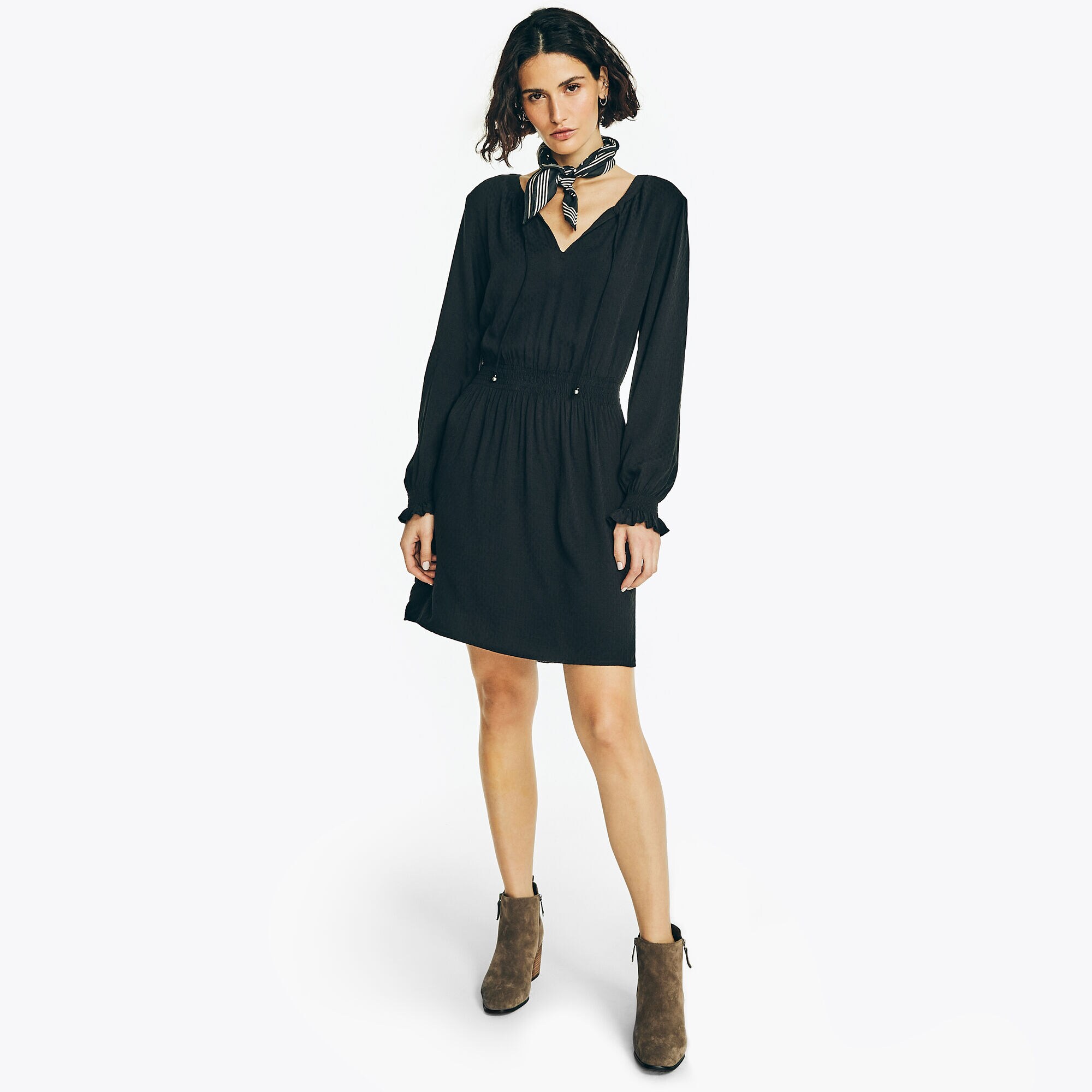 SMOCKED-WAIST DRESS,True Black,large