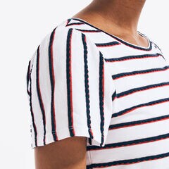 STRIPED PUFF-SLEEVE TOP,Bright White,large