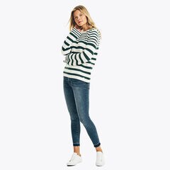 SUSTAINABLY CRAFTED STRIPED BELL SLEEVE SWEATER,Marshmallow,large