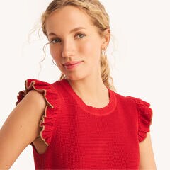 Ruffle Sleeveless Sweater,Teaberry,large