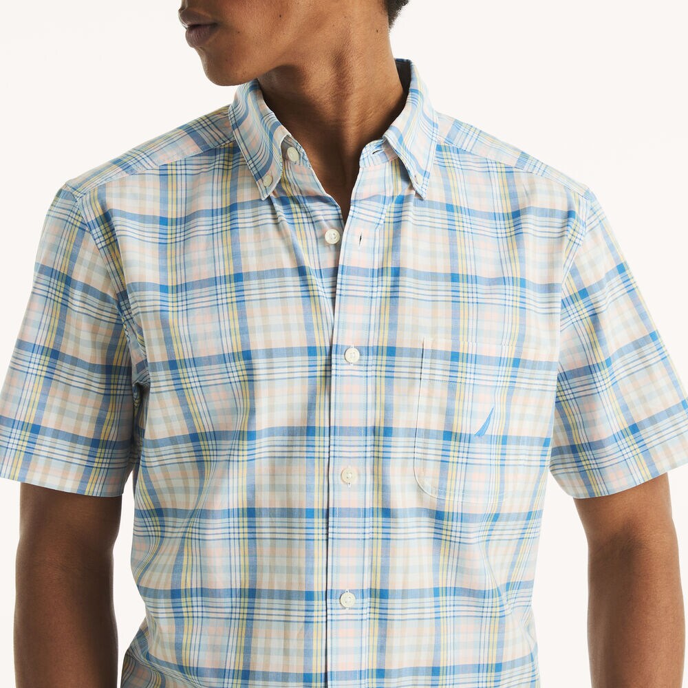 Plaid Short-Sleeve Shirt,Bright White,large
