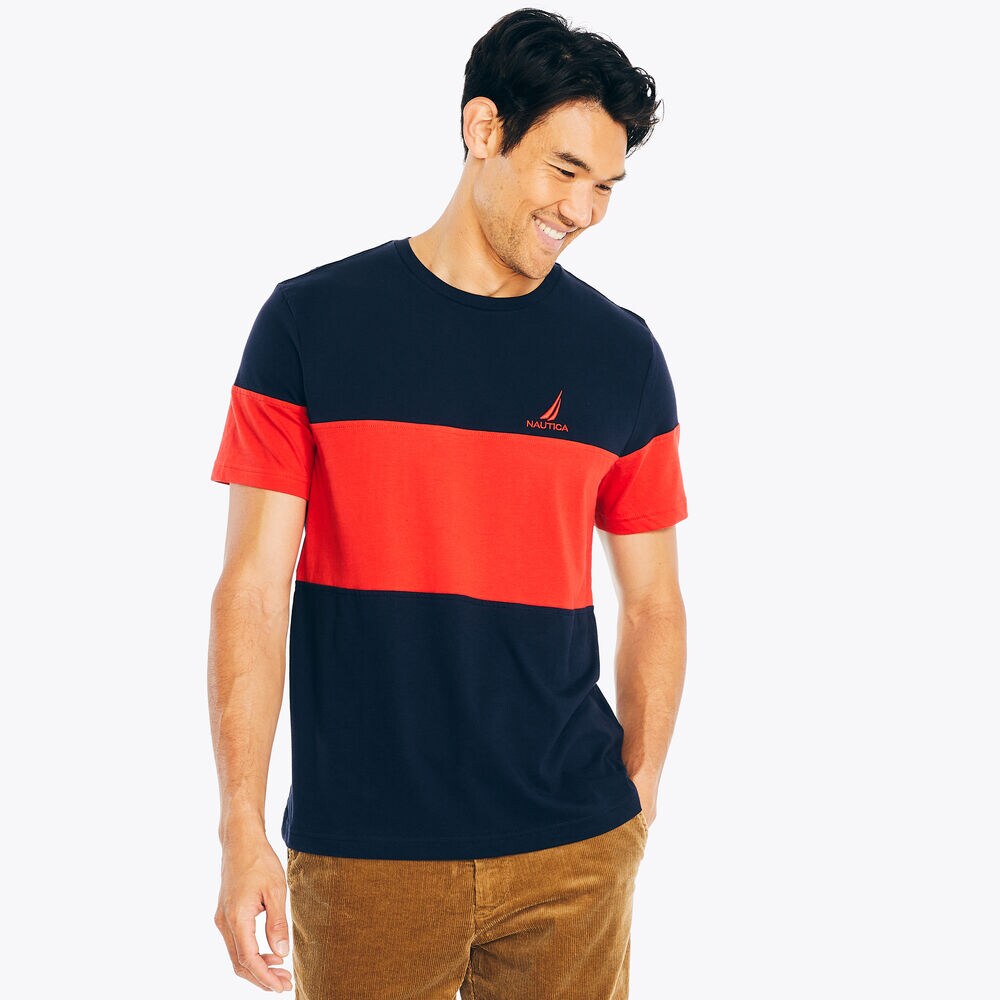 Colorblock Crewneck T-Shirt,Stellar Blue Heather,large