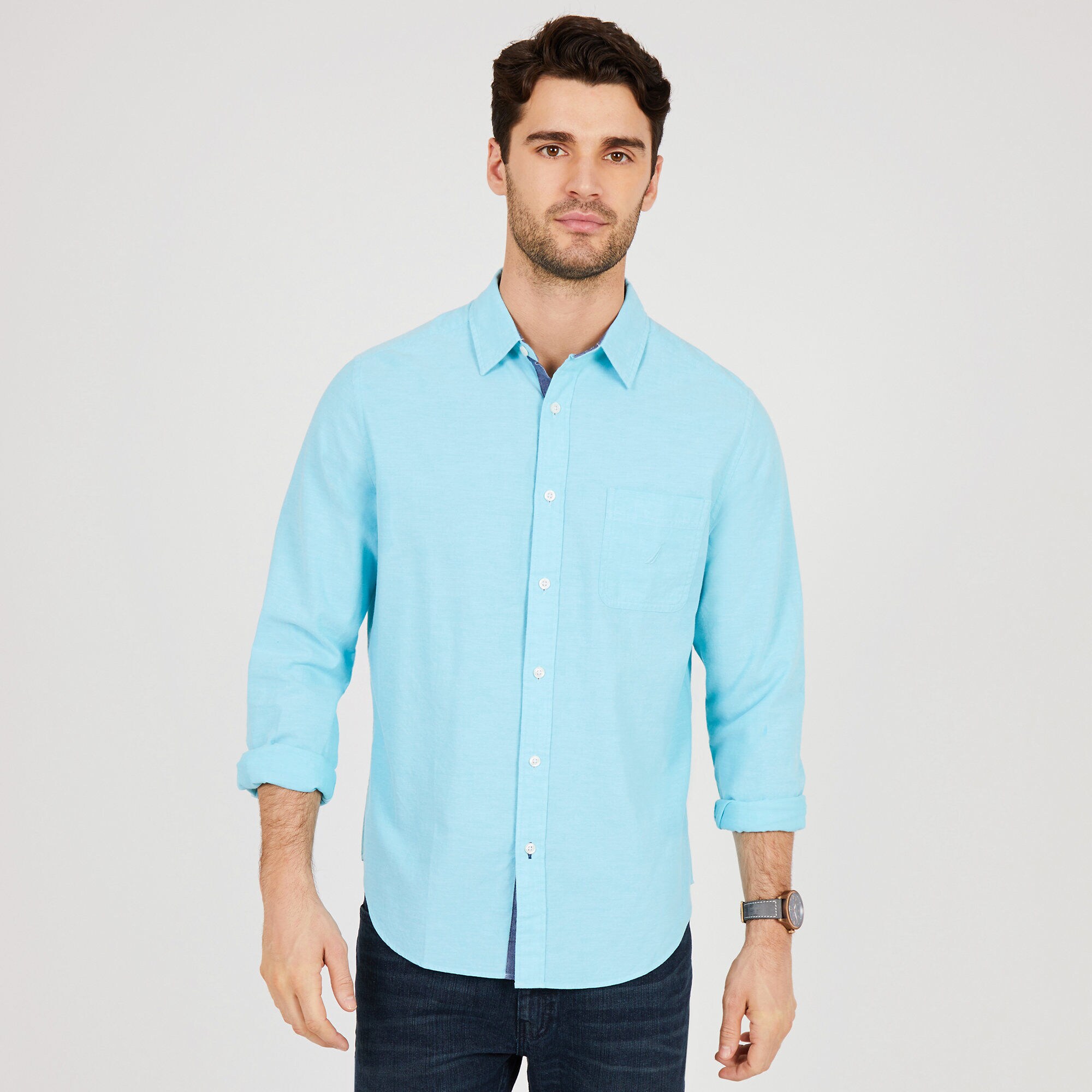 Solid Long Sleeve Classic Fit Button Down,Bali Bliss,large
