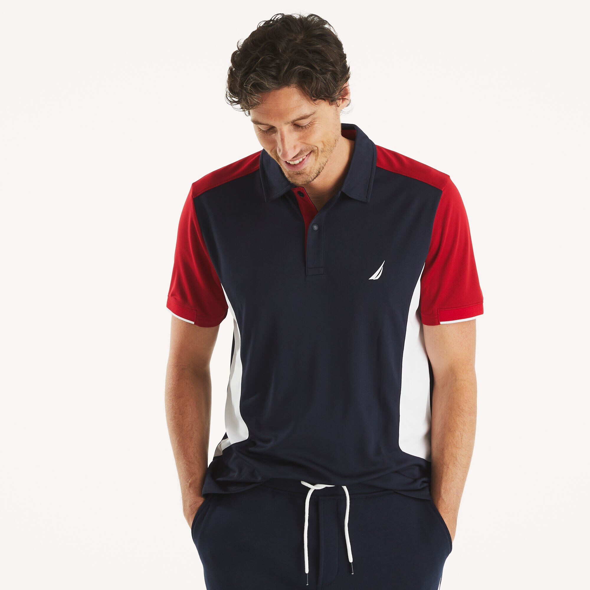 Classic Fit Colorblock Polo,Navy,large