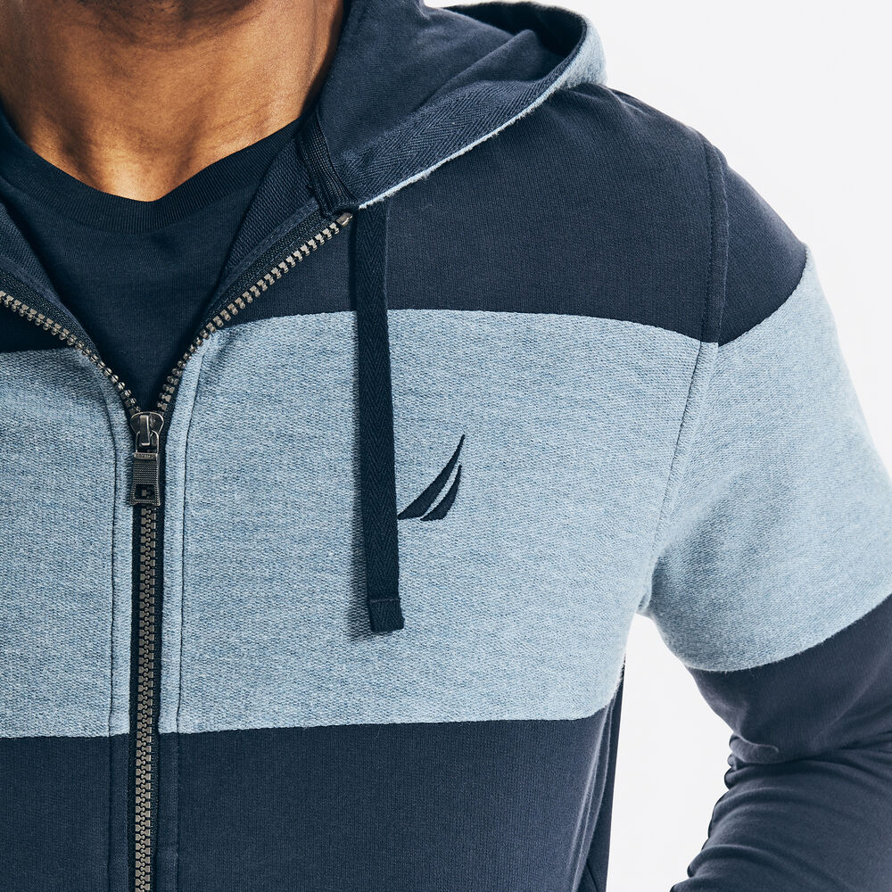 COLORBLOCK FRENCH TERRY ZIP HOODIE,Navy,large