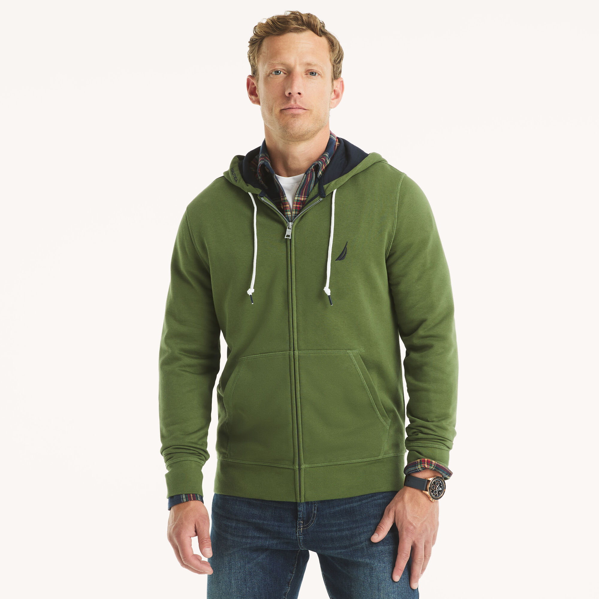 Full-Zip Fleece Hoodie,Water Boy Green,large