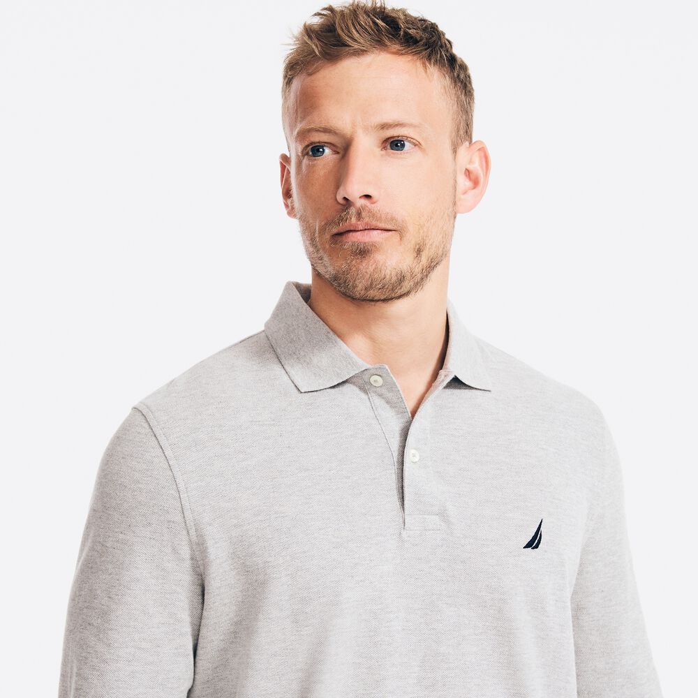 CLASSIC FIT LONG-SLEEVE POLO,Grey Heather,large