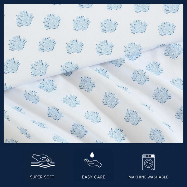 Coastal Coral Blue Queen Sheet Set