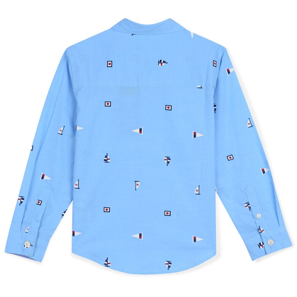 Boys' Aloha Chambray Shirt in Flag Print (8-20),Classic Blue,large