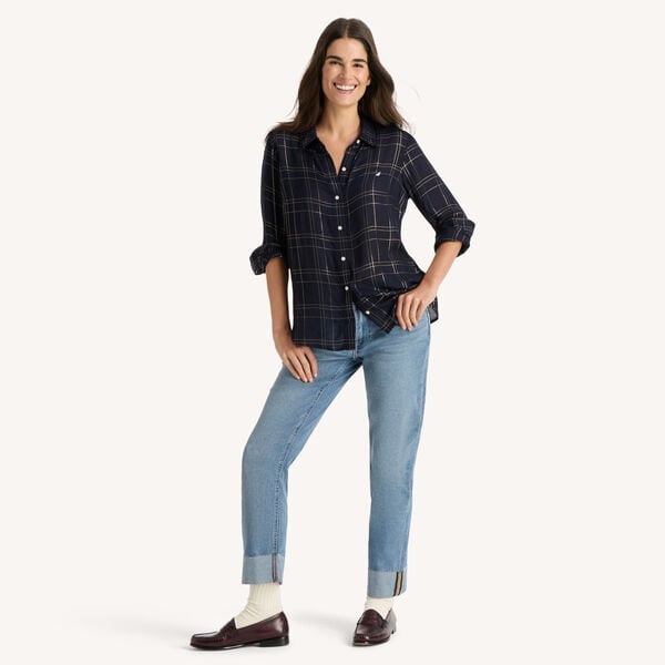 Grid Roll-Tab Sleeve Shirt
