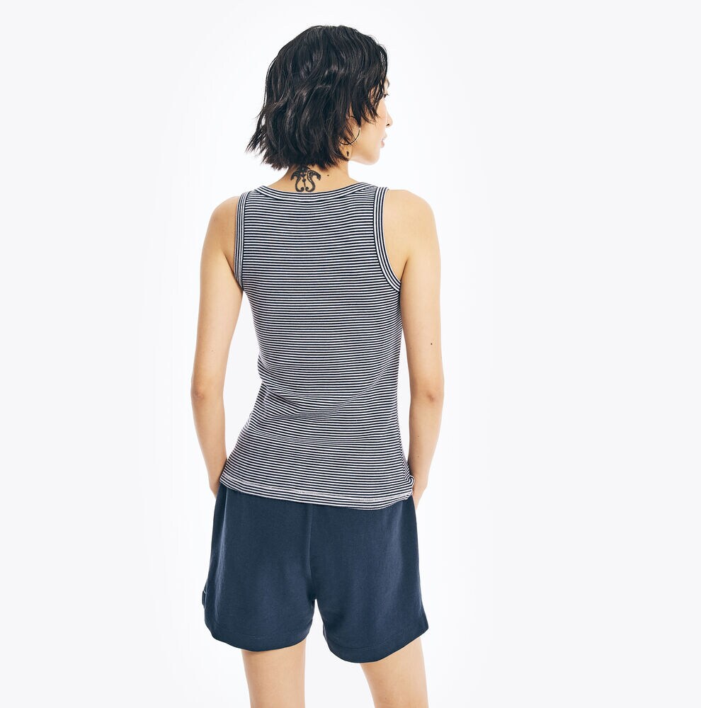 STRIPED RIBBED TANK TOP,Stellar Blue Heather,large