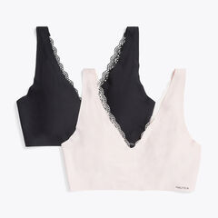 LASER-CUT LOUNGE LACE-BACK BRA, 2-PACK,Black,large