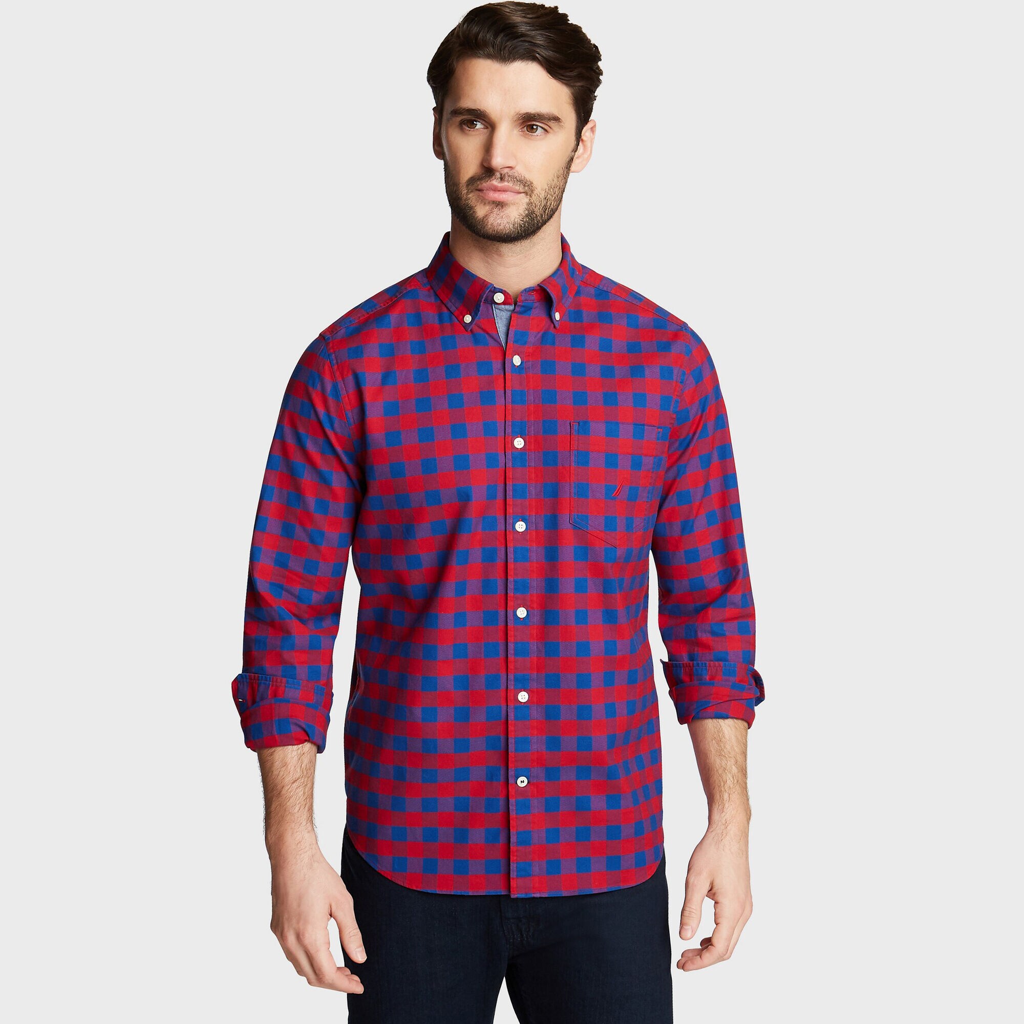 CLASSIC FIT OXFORD SHIRT IN LARGE GINGHAM,Nautica Red,large