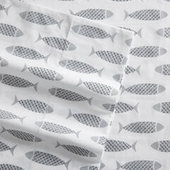 WOODBLOCK FISH GREY QUEEN SHEET SET,Heather,large