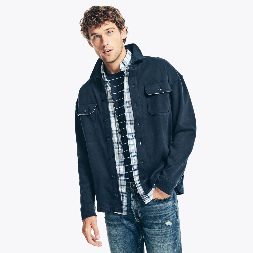 FLEECE BUTTON-DOWN SHIRT,Navy,large