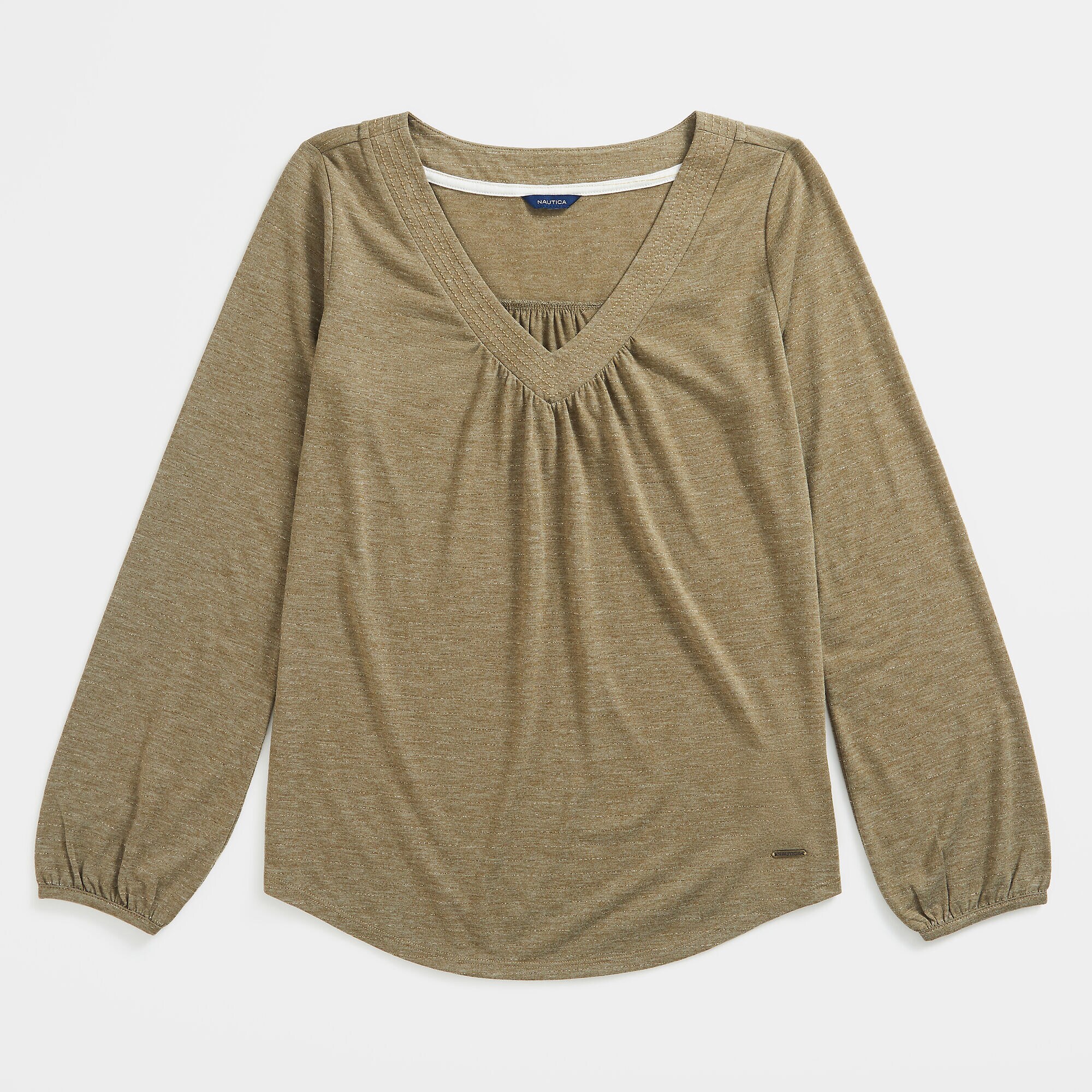STRIPED LUREX V-NECK TOP,Teal Wave,large