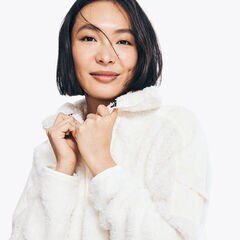 Faux Shearling Mixed Media Quarter-Zip Jacket,Marshmallow,large
