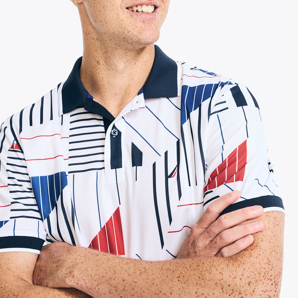 Navtech Classic Fit Printed Polo,Bright White,large