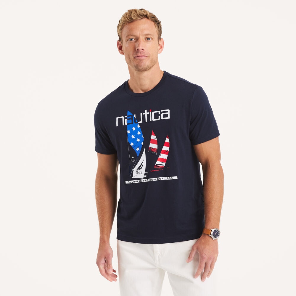 Nautica Americana Graphic T-Shirt,Stellar Blue Heather,large