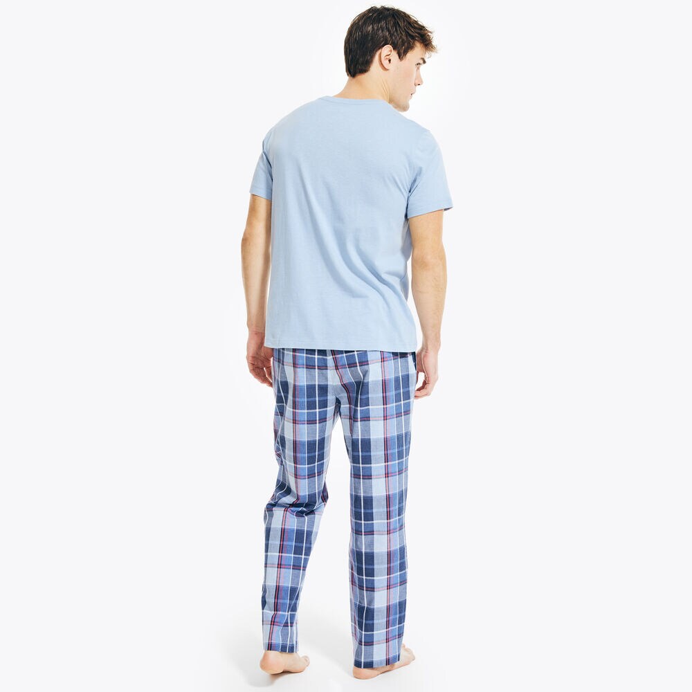 PLAID PAJAMA PANT SET,Noon Blue,large