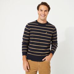 SUSTAINABLY CRAFTED STRIPED SWEATER,Navy,large