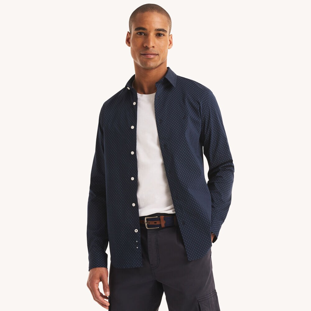 Slim Fit Wrinkle-Resistant Printed Shirt,Navy,large