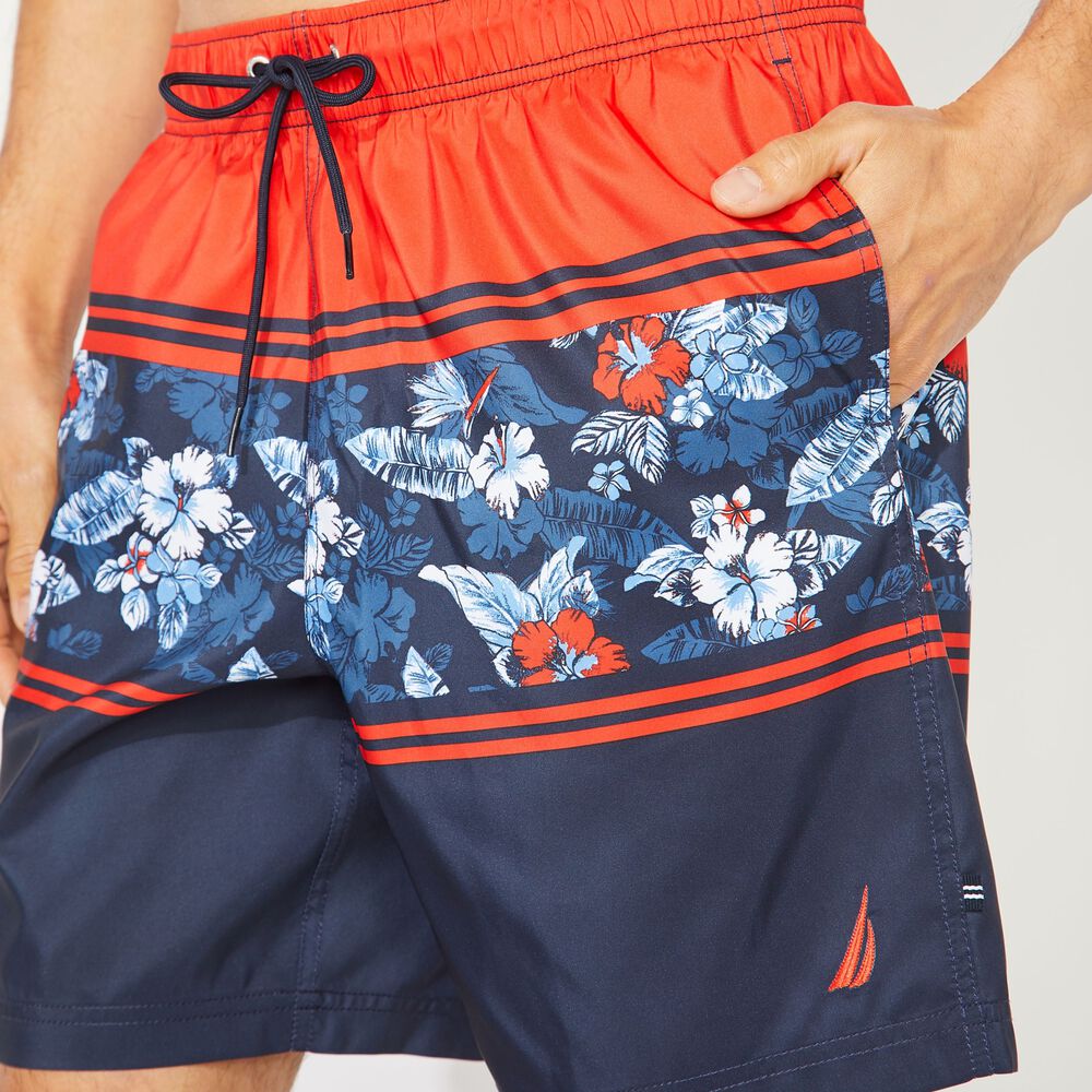 8" PERFORMANCE FLORAL AND STRIPE PRINT SWIM,Firey Red,large