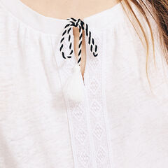 LACE-TRIMMED LINEN SLEEVELESS TOP,Bright White,large