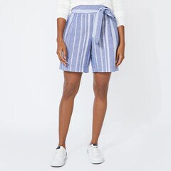 8" STRIPED LINEN BLEND HIGH WAIST SHORTS,Limoges,large
