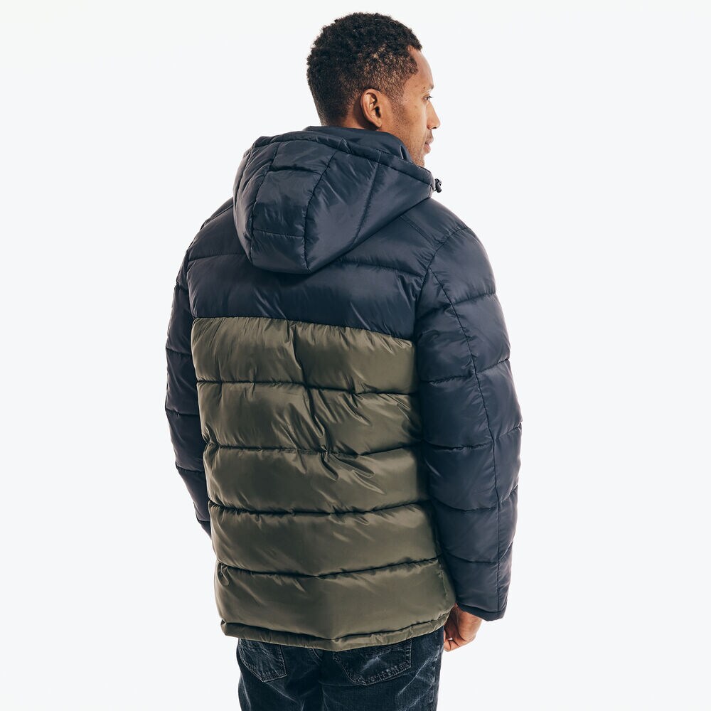 COLORBLOCK PUFFER JACKET,Hillside Olive,large