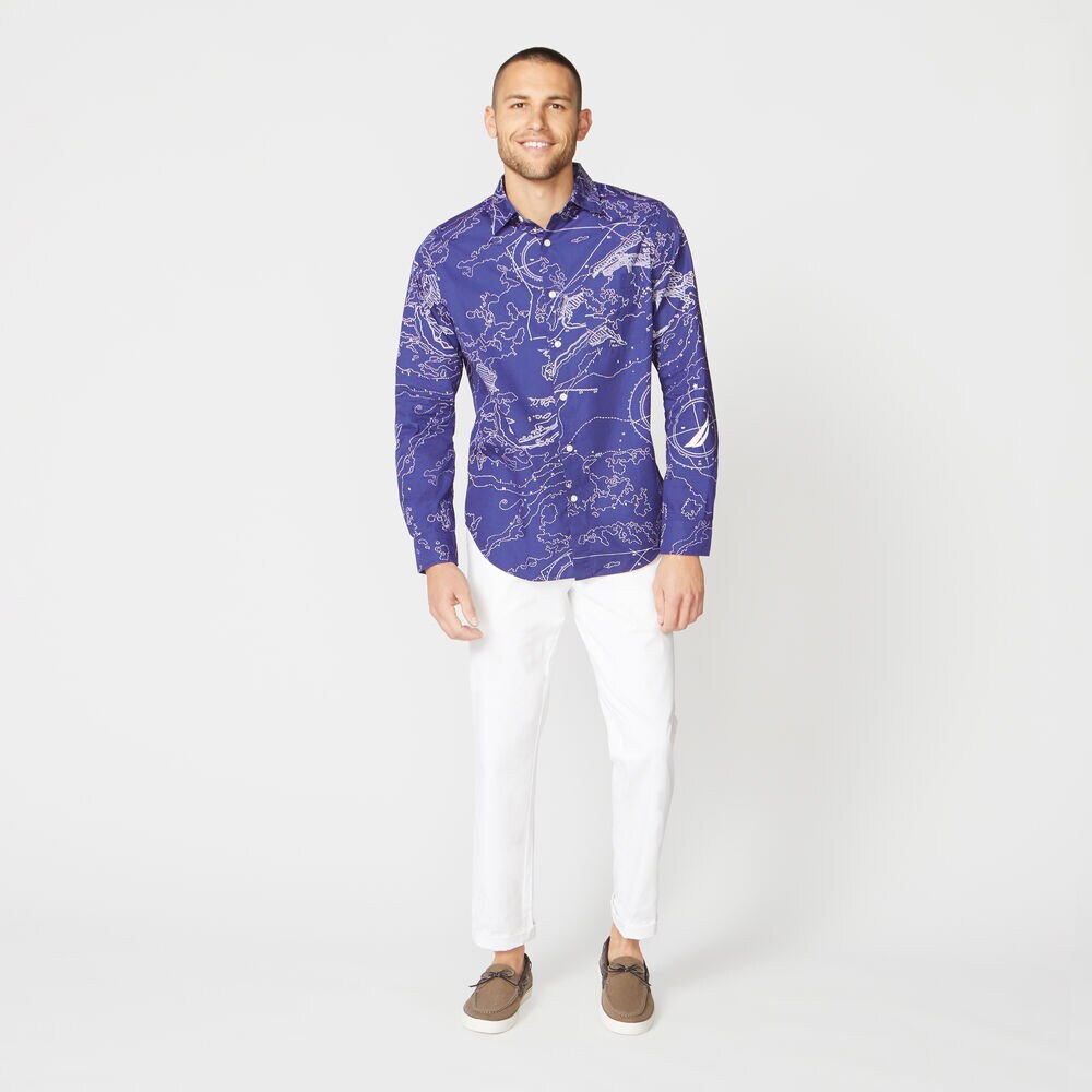 CLASSIC FIT MAP PRINT POPLIN SHIRT,Blue Depths,large