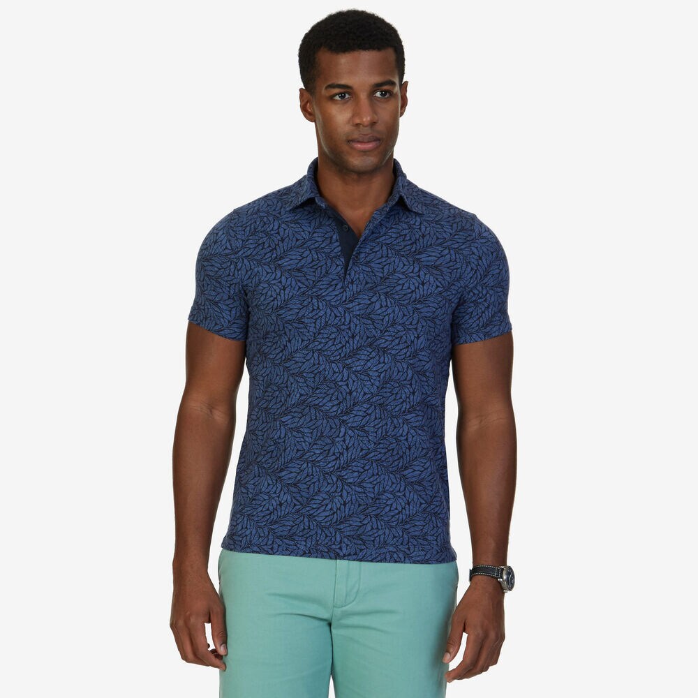 Big & Tall Leaf Print Polo Shirt,Blue Indigo Heather,large