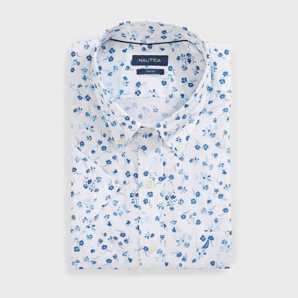 BIG & TALL FLORAL PRINT SHORT SLEEVE SHIRT,Bright White,large