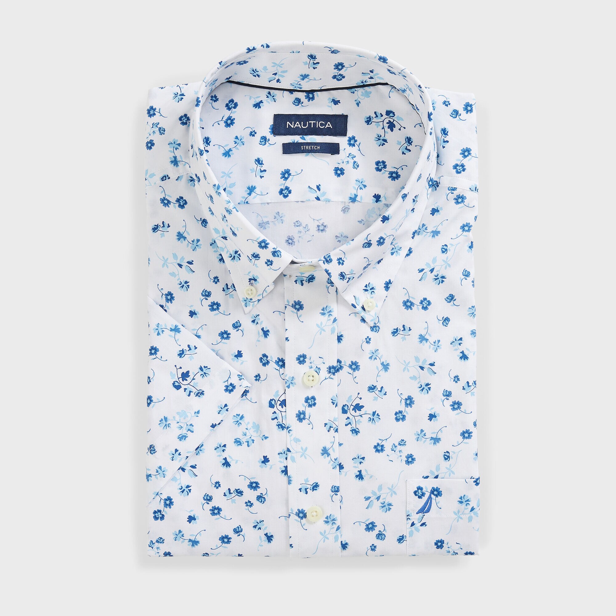 BIG & TALL FLORAL PRINT SHORT SLEEVE SHIRT,Bright White,large