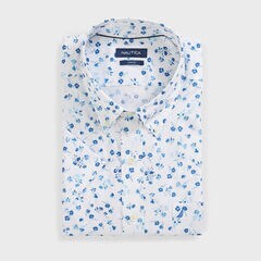 BIG & TALL FLORAL PRINT SHORT SLEEVE SHIRT,Bright White,large