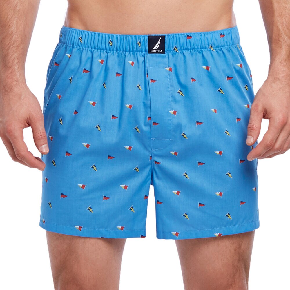 Sail Flag Motif Woven Boxers,Stellar Blue Heather,large