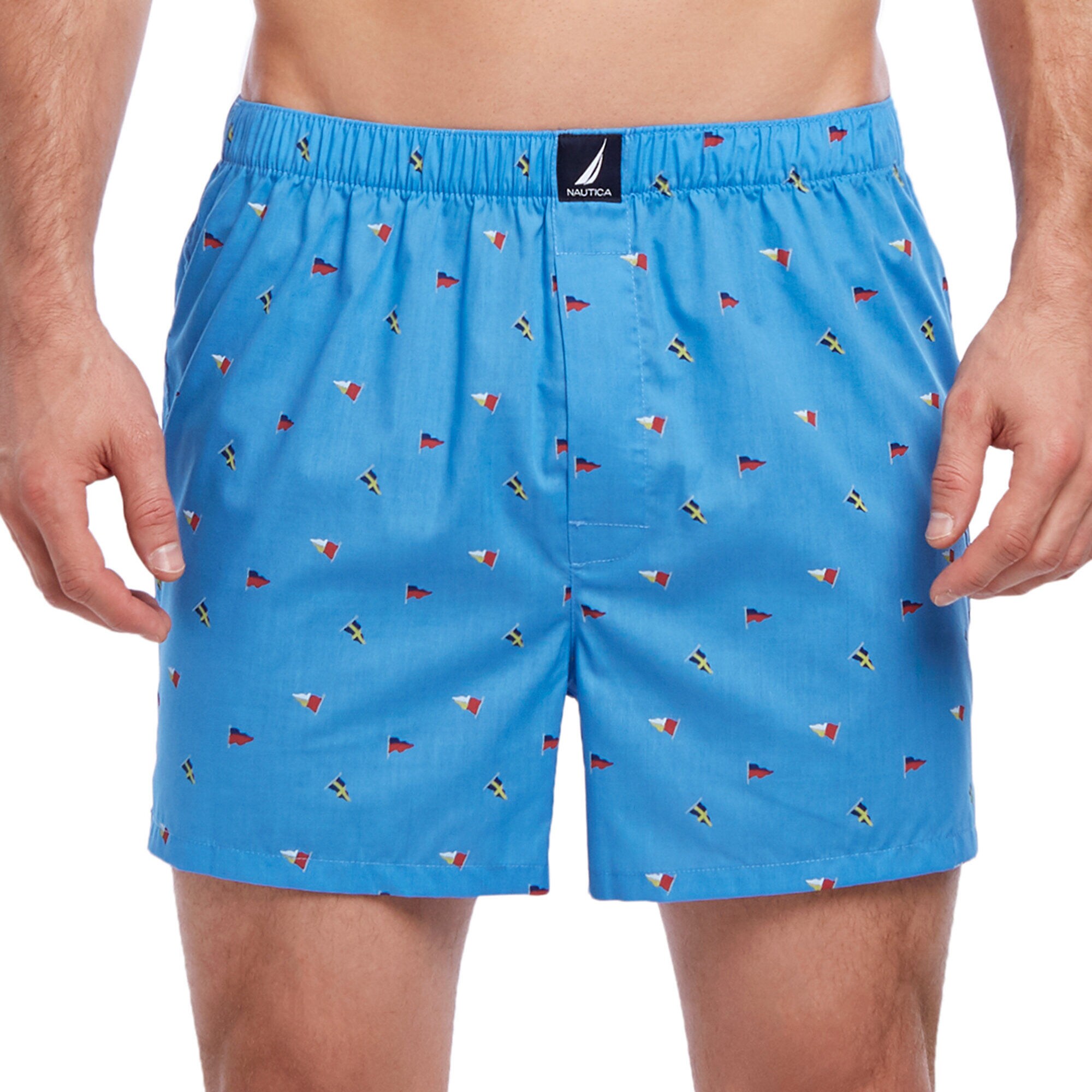 Sail Flag Motif Woven Boxers,Stellar Blue Heather,large