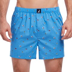 Sail Flag Motif Woven Boxers,Stellar Blue Heather,large