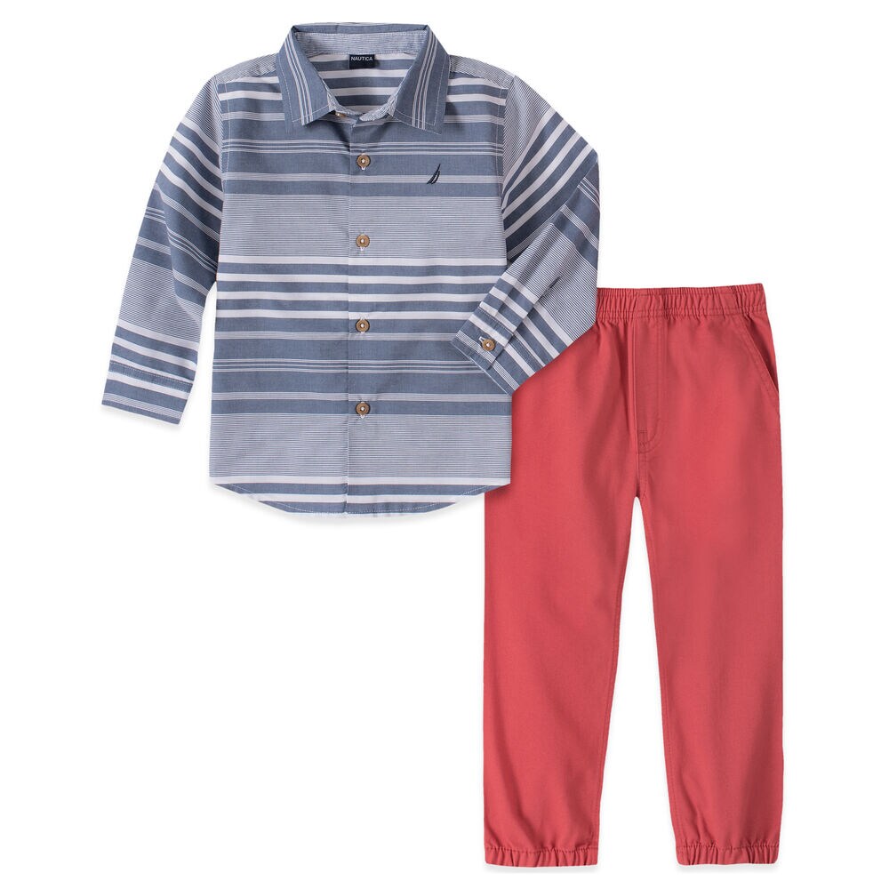 TODDLER BOYS' STRIPED WOVEN PANT 2PC SET (2T-4T),Chambray,large
