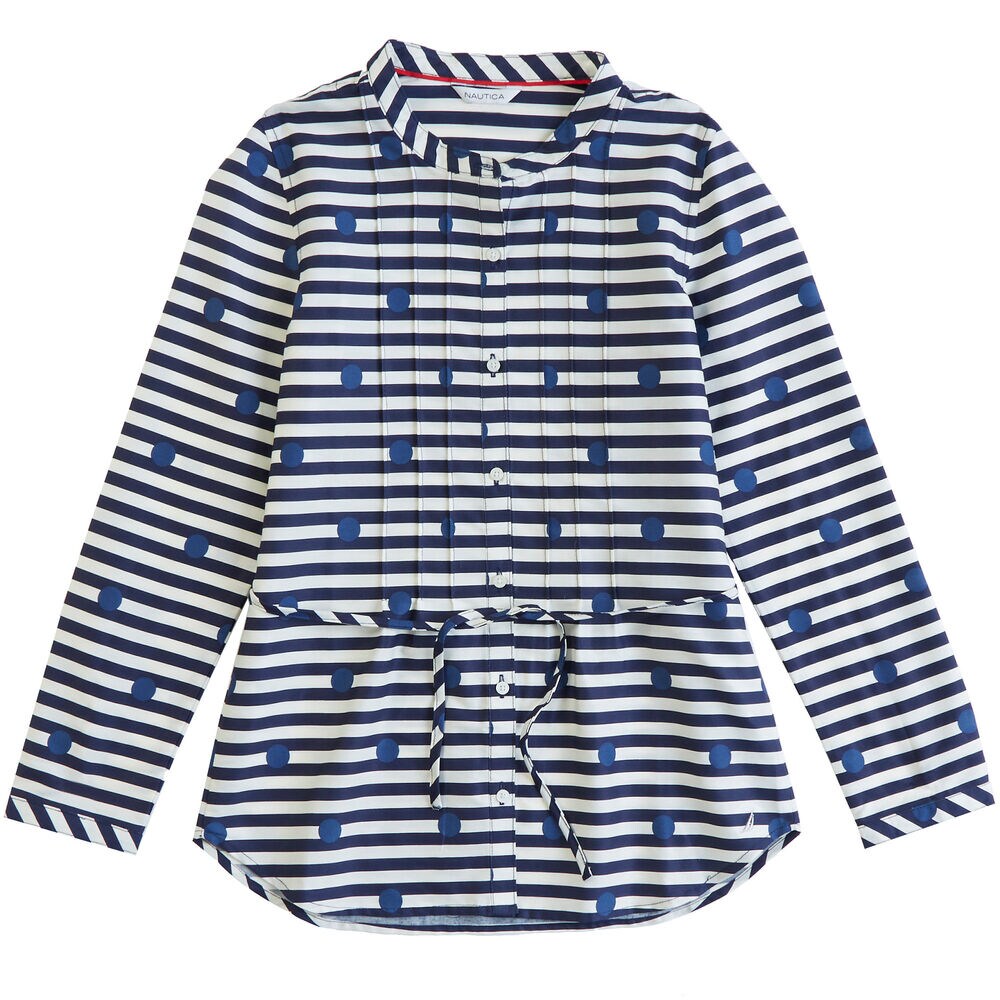  Girls' Dot Stripe Belted Tunic (8-16),Cream,large