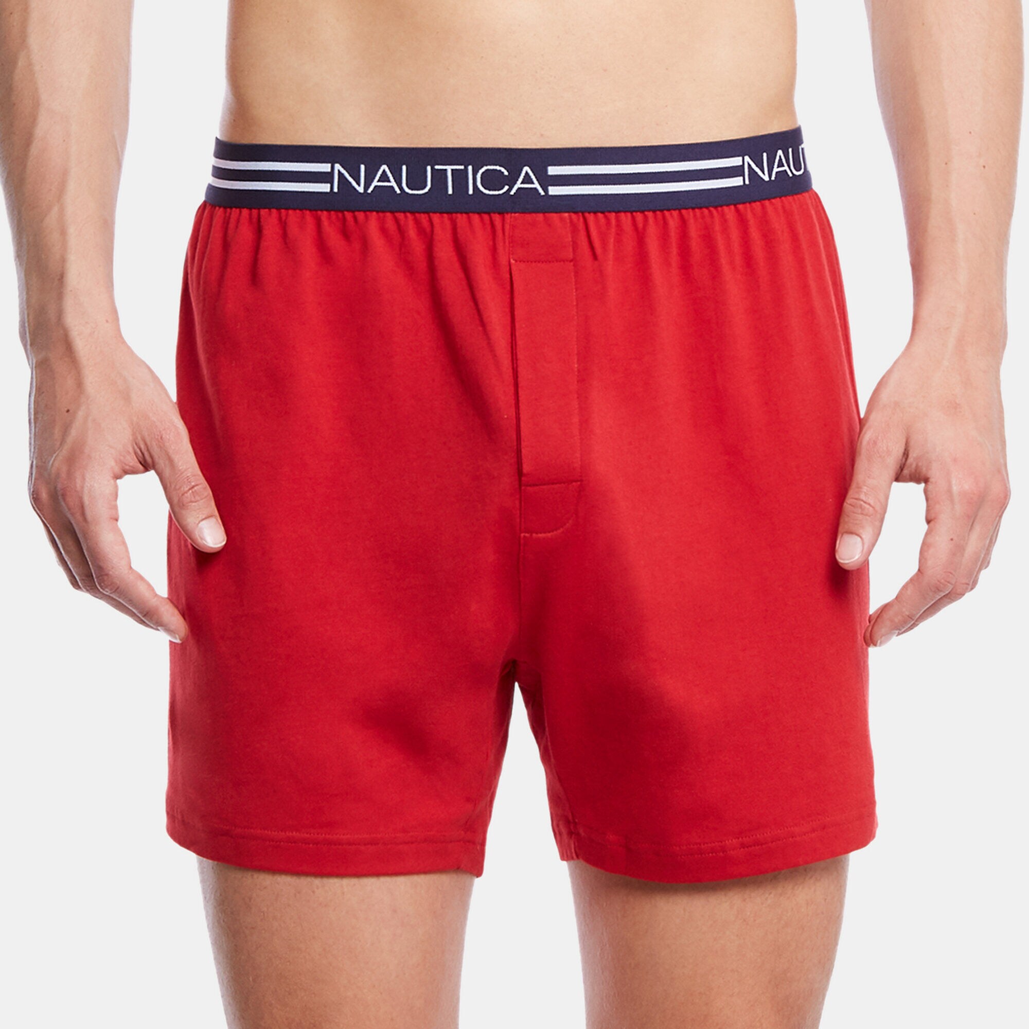Solid Woven Boxers,Nautica Red,large